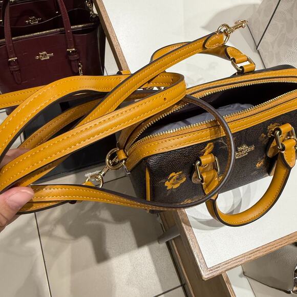 Coach Mini Rowan Crossbody Bag Signature Canvas Floral CCF31 Walnut/Yellow - Picture 7 of 15